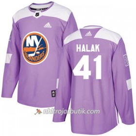 Män Ishockey New York Islanders Tröja Jaroslav Halak 41 Adidas 2017-2018 Lila Fights Cancer Practice Authentic